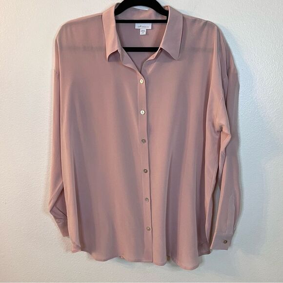 J. Jill Blouse Washable Silk Blush Size MP Medium Petite Button Front Career - Picture 1 of 7